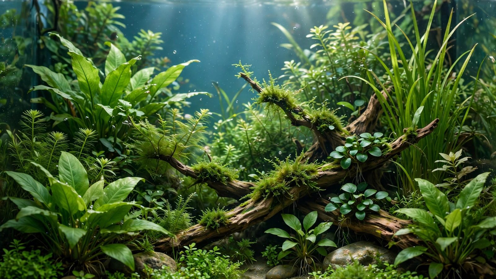 Thriving planted aquarium with dense green foliage under bright aquarium lighting