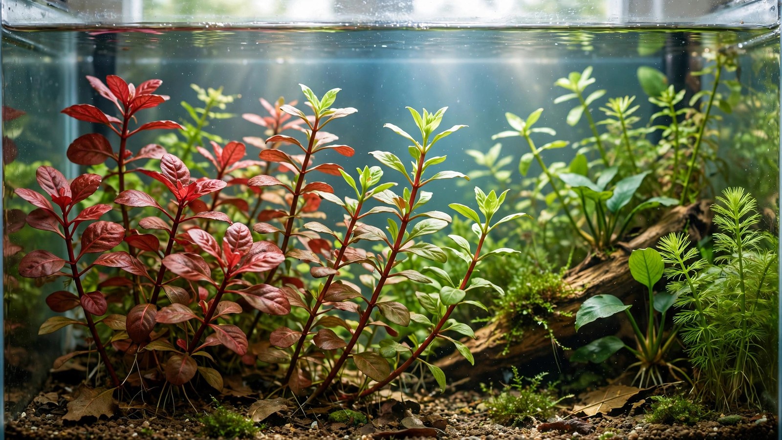 Red ludwigia plant fading to green in planted aquarium